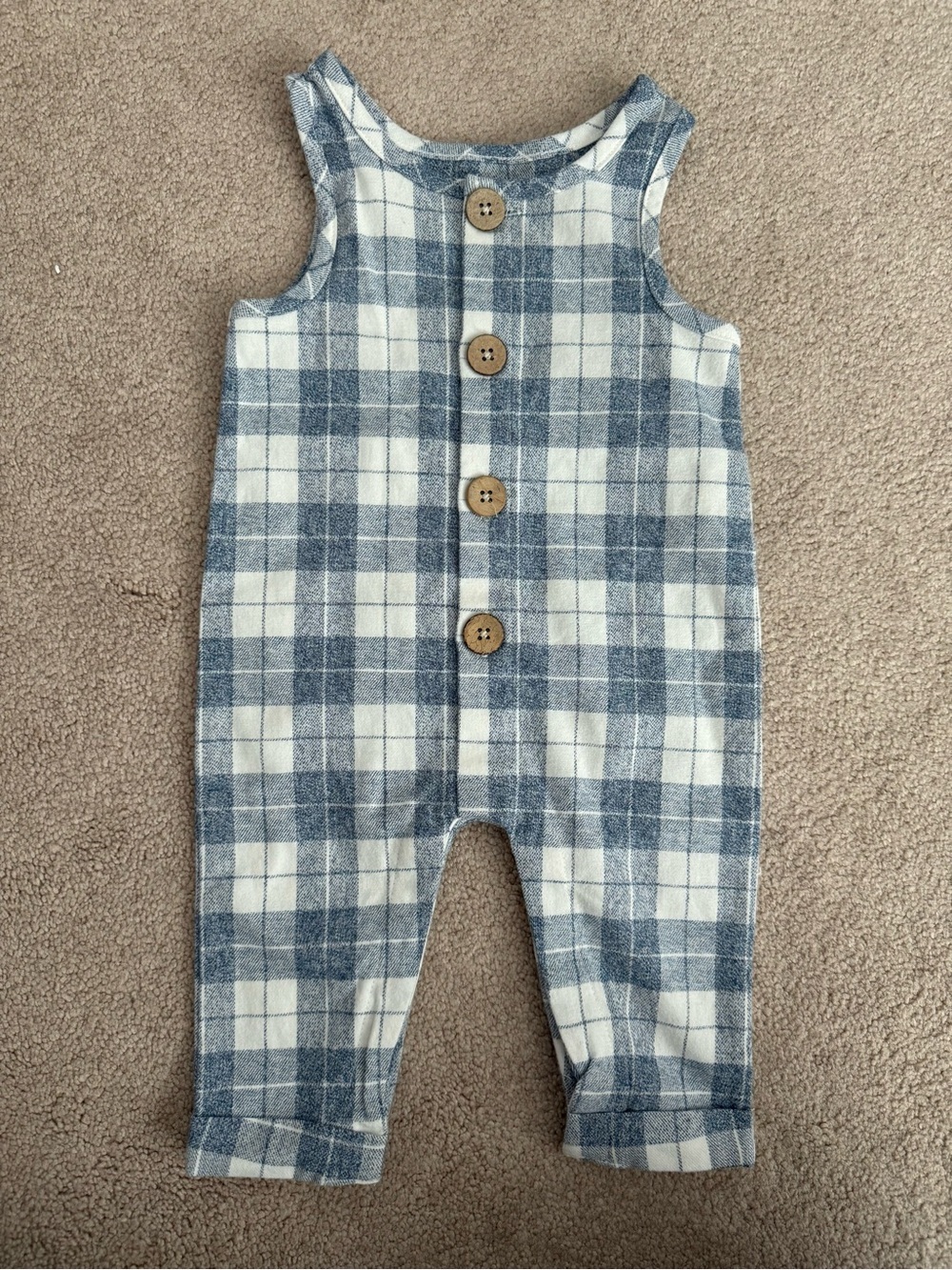 Mud pie Blue and White Plaid Button Romper-3-6 months